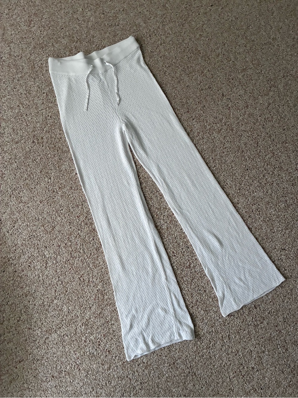 Billabong White Pointelle Knit Flare Pants Drawstring Beach Loungewear Large